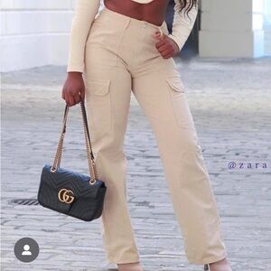 NWT Zara Straight Leg Cargo Pants Cream Neutral Size‎ 6